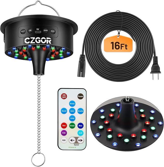 Disco Ball Motor with Light with Remote, Rotating 0/3/6/9/12/15 RPM Adjustable Speed, 16ft Detachable Power Cable/Battery/USBC Power Mode, Supports 4''  16'' Mirror Balls for Party Christmas Wedding