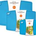 Liflicon Silicone Thick Cutting Boards Mats Set of 3pcs Foldable & Flexible Design Juice Grooves Easy Grip Handle Dishwasher Safe for Kitchen,BPA free ChifBlue