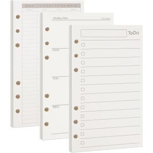 135 Sheets A6 Planner Refill, 100GSM Monthly Weekly To Do list Refills 6 Ring Planner Accessory for 6 Ring Refillable Binder Journal, 6.8 x 3.7 inches