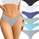 Seamless Thongs - No Show Underwear Pack - Breathable Panties for Women - Colorful 6 Thongs (Blue, L)
