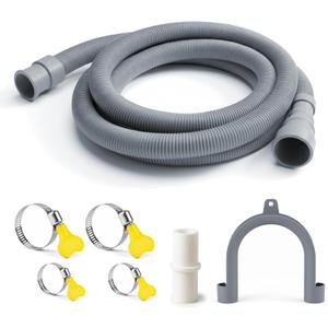 Universal 6.5 FT Flexible Corrugated Washing Machine Drain Hose Extension - Replacement for Dishwasher and Washer, with 4 Clamps, 1 Adapter and 1 U-Bracket