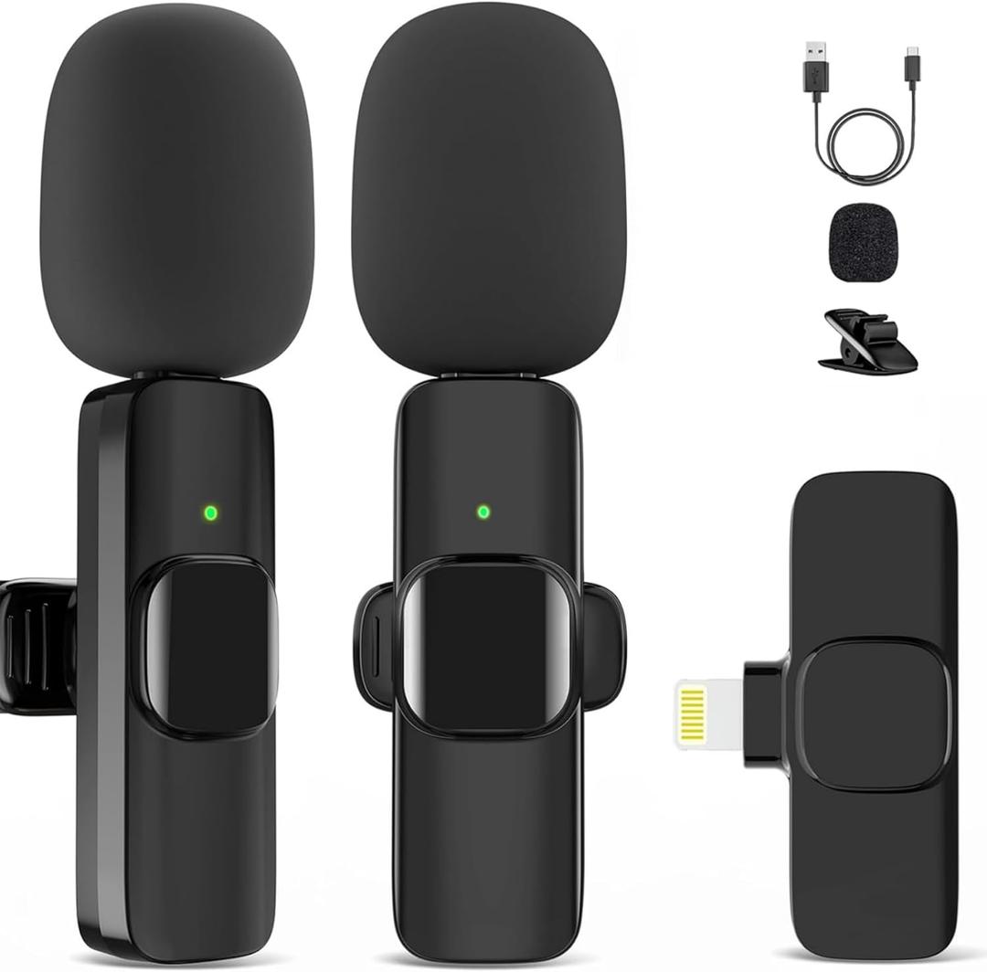 Microphone for iPhone, 2 Pack Wireless Microphones, Mini Mic, Lavalier, Recording Lapel Mic, Plug-Play, Clip On Microphone with Noise Reduction for Interview/Tiktok (for iPhone14 and Below)