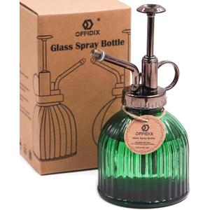 OFFIDIX Plant Mister Spray Bottle Glass Mister for Inside 6.3" Tall Vintage Style with Bronze Plastic Top Pump One Hand Watering Can for Indoor Potted Plants Terrariums Green