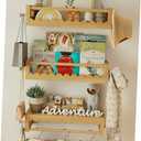 Kids' Wall Bookshelves – Set of 3 Scalloped Floating Shelves, 0.8" Thick Nursery Book Shelves with Wooden Hooks, Perfect for Boys & Girls – Decorative Wall Organizer for Toys, Photos & Decor, Brown