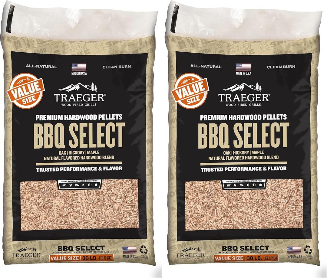 Traeger Grills BBQ Select 100% All-Natural Wood Pellets for Smokers and Pellet Grills, BBQ, Bake, Roast, and Grill, 30 lb. Bag (Pack of 2)