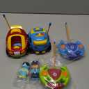 Prextex 2 Pack Cartoon Remote Control Cars for Toddlers - Police Car and Race Car with Steering Wheel Controllers and Lights - Different Frequencies So Both Can Race Together - Toddler Gift 18+ Months