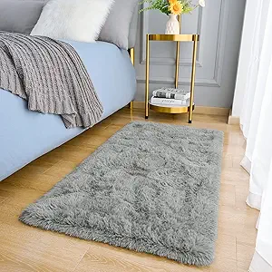 Amearea Shag Fluffy Small Rug, 2x4 Feet Throw Rugs for Bedroom Girls Living Room, Extra Soft and Fuzzy Shaggy Carpet, Non Slip, Solid Color Nursery Home Floor Decor Carpets