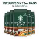 Starbucks Ground Coffee, Medium Roast Hot or Iced Coffee, Breakfast Blend, Six 12 oz Bags (EXP 06/04/26)