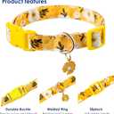 Cotton Dog Collar Yellow Flower Pattern for Boys and Girls Cute Dog Collars Summer Fall Gift Adjustable for Small to Medium Breed Dogs (XS)