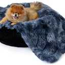 Bedsure Waterproof Dog Blankets for Small Dogs - Calming Cat Blanket for Couch Protector Washable, Long Faux Fur Pet Throw Blanket for Puppy, Reversible Furniture Protection, 25"x35", Tie-dye Navy