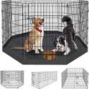 Peekaboo Dog Pen Pet Playpen Dog Fence Indoor Foldable Metal Wire Exercise Puppy Play Yard Pet Enclosure Indoor Outdoor 8 Panels 36 Inch with Bottom Pad/Top Cover(Black 36 Bottom Cover)