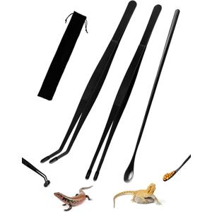 3PCS Reptile Feeding Tongs with Rubber Tips, 11.8-inch Stainless Steel Reptile Tongs and Spoon Long Feeding Tweezers for Turtles, Bearded Dragons, Geckos, Tree Frog, Tank Accessories