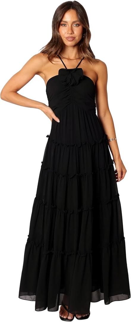 Petal & Pup Women's Dottie Halterneck Maxi Dress (Black, M)