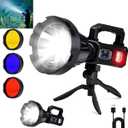 Rechargeable Spotlight Flashlight, Peascat 3,000,000L Lumens LED Handheld Spot Light, 6 Modes, 3 Colored Lenses, Solar & USB-C Charging, Tripod, IPX6 Waterproof for Fishing, Camping, Outdoor Emergency