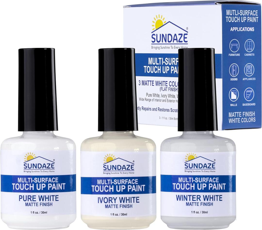 Sundaze Matte White Touch-Up Paint Pen Kit - Wall, Kitchen Cabinet, Furniture, Wood Door Touch Up - 3 Color Shades, Instantly Repair & Restore Scratches, Chips, Stains - Mix to Perfect Color Match