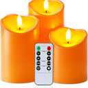 Homemory Halloween Orange Flameless Candles, Fall Candles, Outdoor Waterproof Flickering Battery Operated LED Pillar Candles with Remote and Timers, Won't Melt Plastic, Set of 3