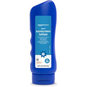 Amazon Basics Sport Sunscreen Lotion SPF 50, Water Resistant (80min), Formulated without Octinoxate & Oxybenzone, Broad Spectrum UVA/UVB Protection, 8 Fluid Ounce (8 Fl Oz (Pack of 1) Amazon Basics Sport Sunscreen Lotion SPF 50, Water Resistant (80min), Formulated without Octinoxate & Oxybenzone, Broad Spectrum UVA/UVB Protection, 8 Fluid Ounce (8 Fl Oz (Pack of 1)