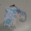 for iPhone 15 Case, Cute Clear Blue Floral Bear Camera Lens Case with Lovely Flower Wrist Strap Bracelet Chain for Women Girly,Shockproof Cover-Blue