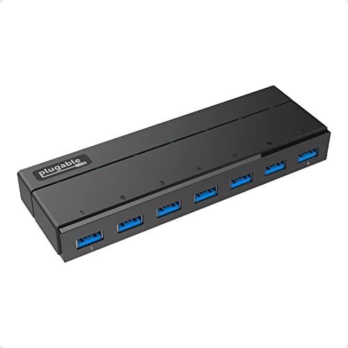 Plugable 7-Port USB 3.0 Hub with 36W Power Adapter | Powered USB Hub for Laptop & Desktop | High-Speed Data Transfer & Driverless Connectivity