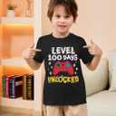100 Days of School Shirt Boys Toddler Level 100th Days Unlocked Game Controller T-Shirt Crewneck Short Sleeve Tops (Black)