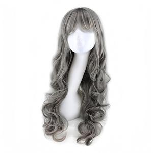 RightOn Gray Wig Long Curly Gray Wigs with Bangs Grandma Grey Wigs for Women Daily Party Hairnet Include