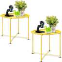 Garden 4 you End Table Set of 2, Outdoor Side Table, Small Patio Table Metal Side Table, Round Folding Side Table, for Outdoor and Living Room,Yellow