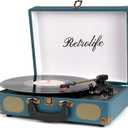 Vinyl Record Player Bluetooth Turntable 3-Speed Suitcase Portable Vintage Belt-Driven Record Player with Built-in Speakers RCA Line Out AUX in Headphone Jack LP Recording to Convert Records to MP3