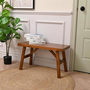 Handcrafted Solid Wood Bench, 30" - Farmhouse-Style Entryway Seating for Living & Dining Room, Rustic Design, Natural Finish (Brown)