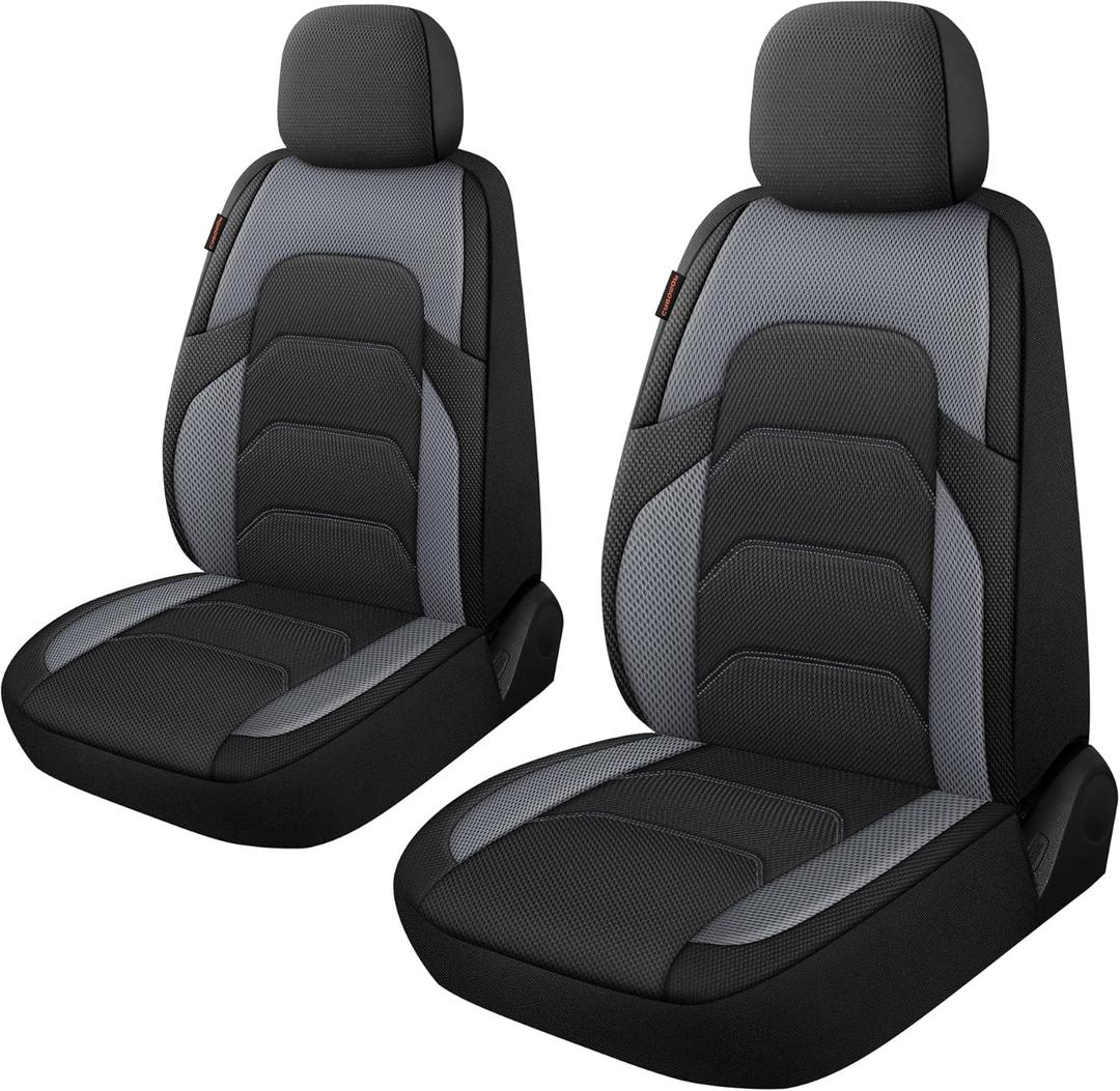 CAROMOP 3D Air Mesh Car Seat Covers 2 Front Seats,Breathable and Durable Seat Covers for Cars,Universal Fit for SUV,Vans,sedans, Trucks, Automotive Interior Covers(Black/Grey)
