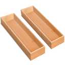 guiogc Silverware Drawer Organizer, Utensil Organizer, Bamboo Storage Box Wood Tray for Drawer Set of 2