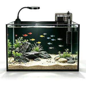 2.8 Gallon Aquarium Starter Kits, Desktop Fish Tank with Nano Clip-on LED and Waterfall Filter Pump, Perfect for Small Fish, Shrimp, or Betta