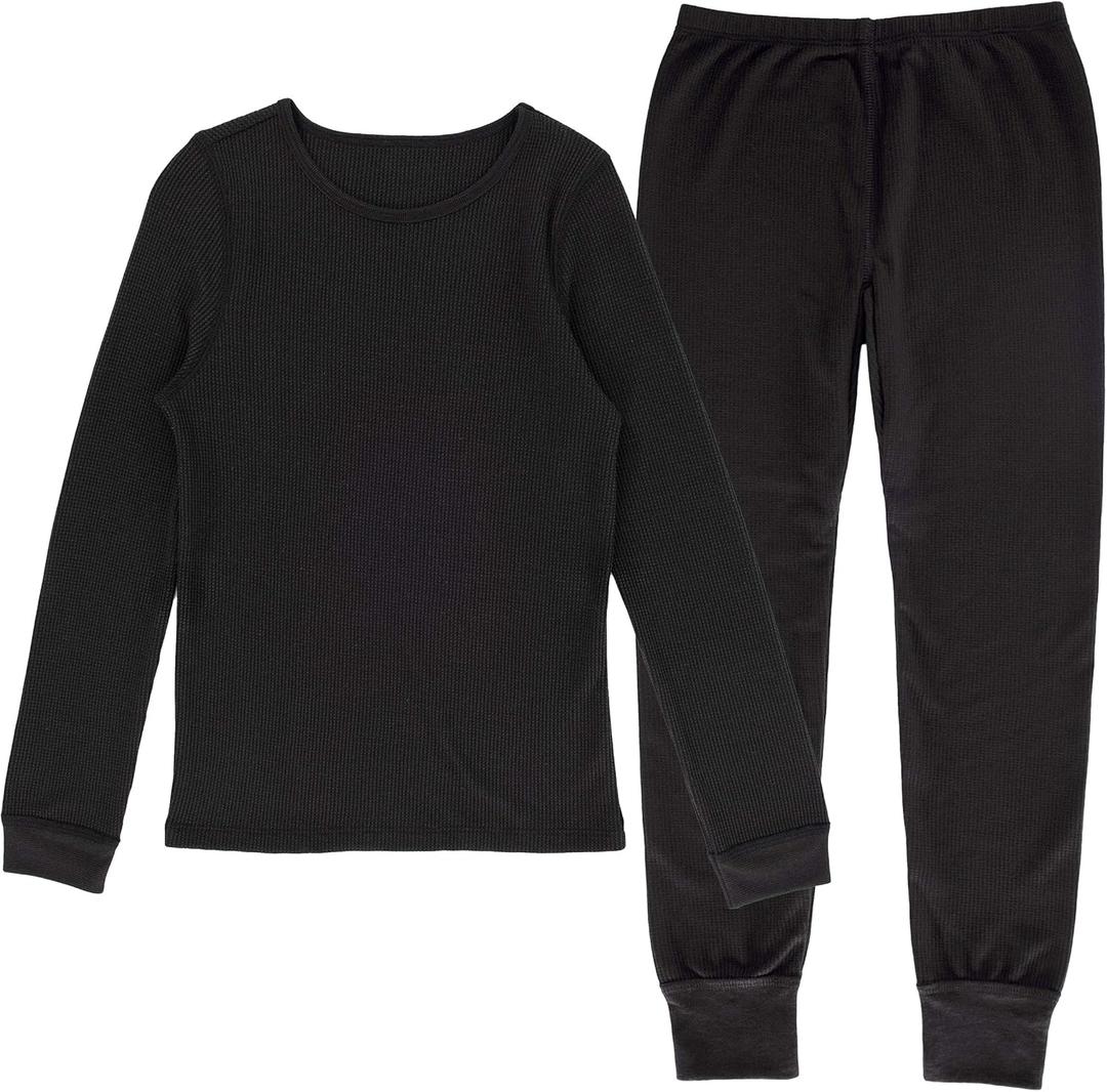 Fruit of the Loom girls Premium Thermal Waffle Underwear Set (14-16, Black)