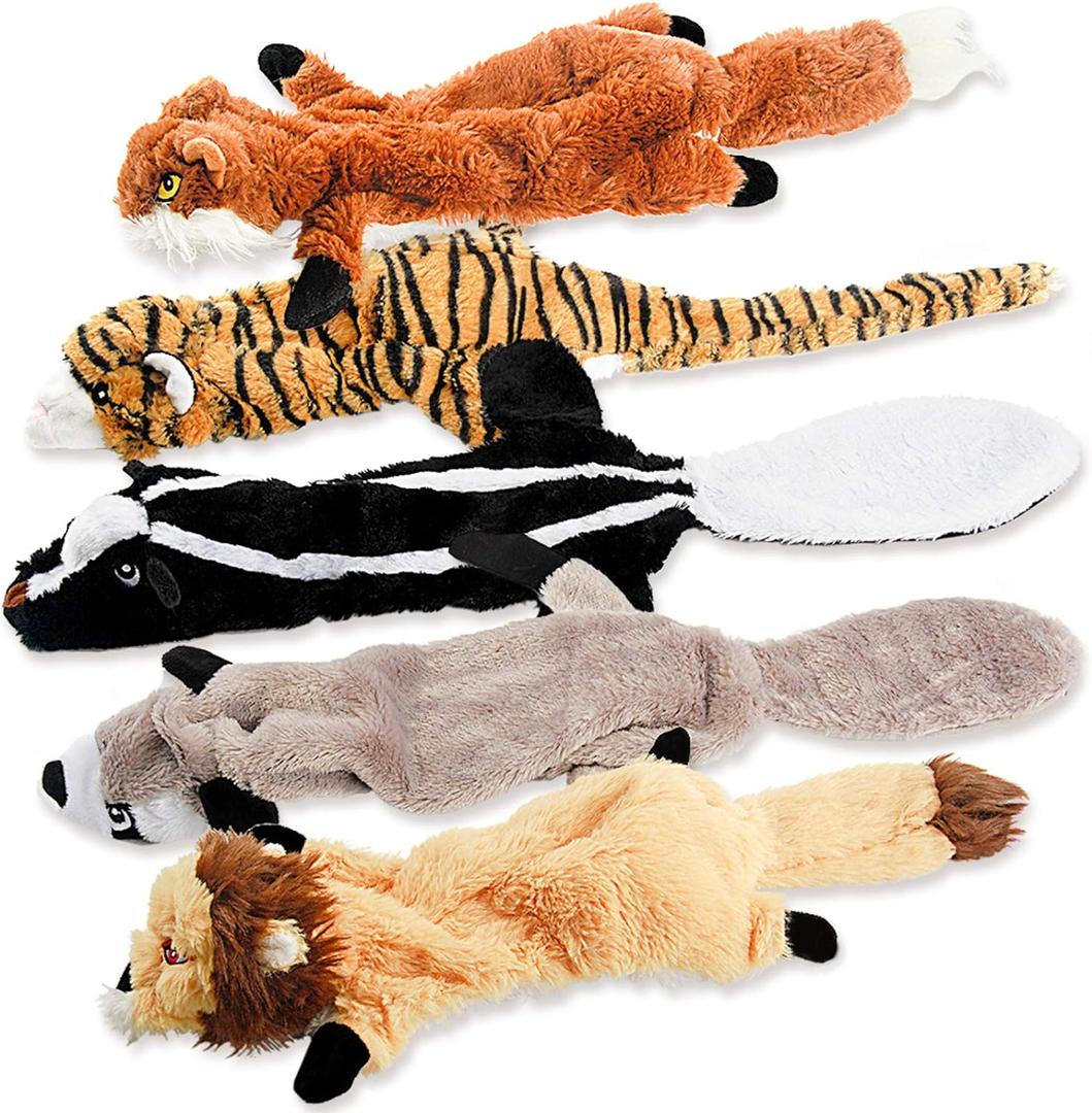 Dog Squeak Toys, No Stuffing Plush Dogs Chew Toy Bundle for Small Medium Large Breed Chewer Tough Durable Squeaky Pet Fetch Puppy Teething Chewing Interactive to Keep Them Busy Best Birthday Gift (5 Pack)