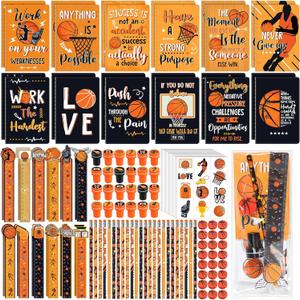 Capoda 168 Pcs Basketball Birthday Party Favors Basketball Treats for Team Goodie Bags Stuffers Student Prizes Mini Notebook Pencil Stamp Sticker Stationery Set for Classroom Rewards Birthday Gift