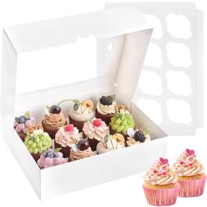Kucoele 12 Count Cupcake Boxes, 6 Pack White Cupcake Containers with Windows and Inserts, Disposable Cupcake Carriers for Muffins, Treats, Pastries, 13 x 10 x 4 Inches