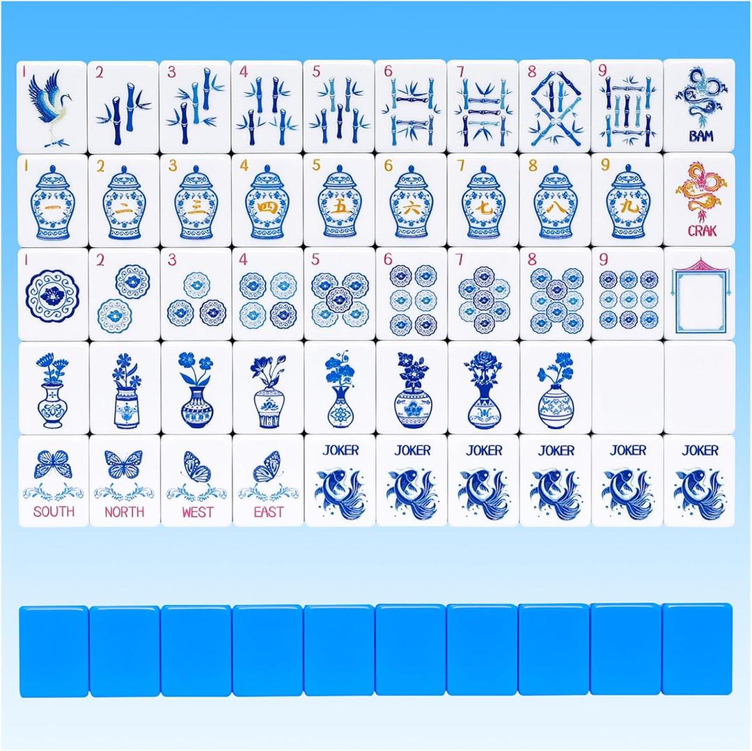 TIASUSAN Light Blue American Mahjong Tile Set(1.2"), 160 Engraved Tiles with Mahjong Tiles Bag and Mah-jongg Accessories