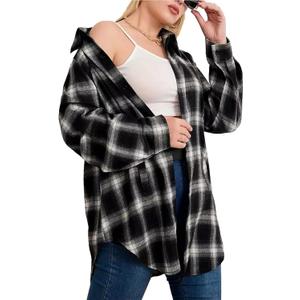 HangNiFang Womens Flannel Plaid Shirts Oversized Button Down Shirts Blouse Tops (Small, Black)