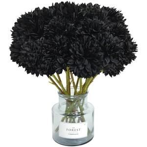 Tinsow 12 Pcs Faux Ball Chrysanthemum Bouquet Black Flowers for Home Halloween Party Fall Harvest Festival Decoration (Black, 12)