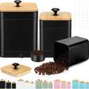 Tioncy Kitchen Canisters for Countertop Set of 3 Metal Canisters Sets with Bamboo Lids Spoon Airtight High Capacity Coffee Tea Sugar Flour Jars with DIY Labels Farmhouse Food Storage(Black,L,M,S)
