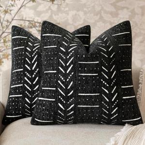Home Dcor Decorative Boho Accent Chenille Throw Pillow Covers Textured Neutral Cozy Cushion Covers Soft Farmhouse Pillowcase for Couch Sofa Chair Bed Living Room, 1818 Inch, Set of 2, Black