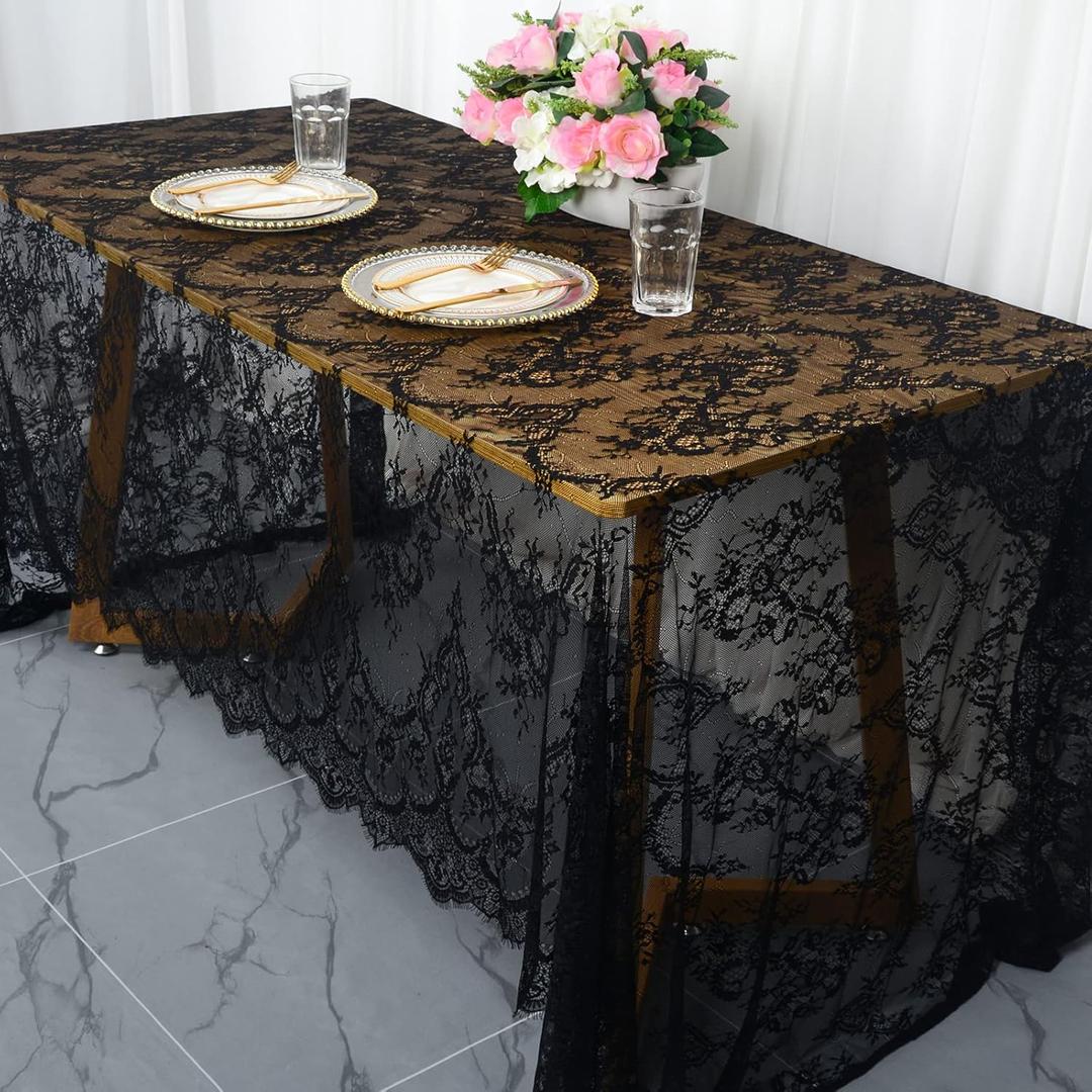 Partisout Black Lace Tablecloth Rectangular 60x120 Rectangle Scalloped for Lace Tablecloths 120 Wedding Table Cover Romantic Party Tablecloth Flower Oblong (Lt 005 Black)