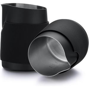 Normcore Handleless Milk Pitcher - Espresso Steaming Pitcher with Round Spout - 18/8 Stainless Steel Milk Frothing Jug, Black Non-Stick - Premium Barista Tools - Black - 15.2 oz (450 ml)