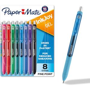 Paper Mate InkJoy Fine Point Assorted Gel Pens, Enjoy Smudge-Free Writing with Quick Dry Ink, 8 Pack