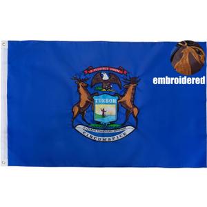 TOPFLAGS Michigan State Flag 4x6 Outdoor MI Flags Double Sided Embroidered Longest Lasting Heavy Duty Polyester Stronger Brass Grommets 4 Stitched Hemming Perfect for Outside