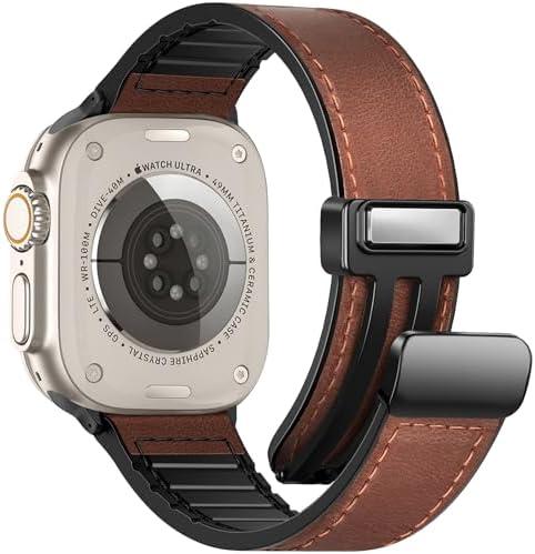 WestEagle Magnetic Leather Bands Compatible with Apple Watch 49mm 46mm 45mm 44mm 42mm(S3/2/1) for Men Women, Genuine Leather with Magnetic Buckle for iWatch Ultra1/2/3 Series SE11/10/9/8/7/6/5/4/3/2/1