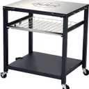 NUUK Double-Shelf Movable Outdoor Pizza Oven Table, 24" x 30" Stainless Steel Commercial Multifunctional Food Prep Worktable with Drawer on Wheels