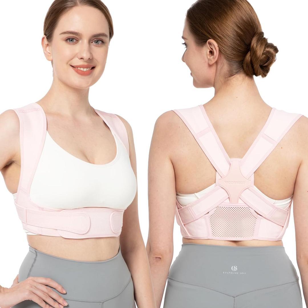 Vicorrect Posture Corrector for Women - Upper Back Brace Adjustable & Breathable for Posture Correction: Neck Shoulder & Upper Back Pain Relief (Pink B, S/M)