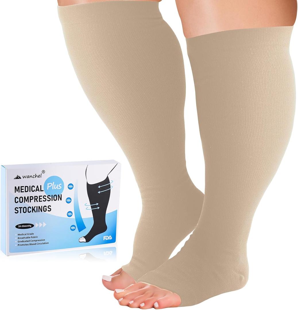 Plus Compression Socks Wide Calf for Women and Men, 2 Pairs 20-30mmhg Knee High Large Support Stockings