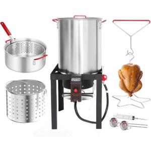 NUUK 30QT Turkey Fryer & 10QT Fish Fryer Combo Kit with CSA Approved 50,000BTU Burner with Auto Ignition System and 10PSI Regulator