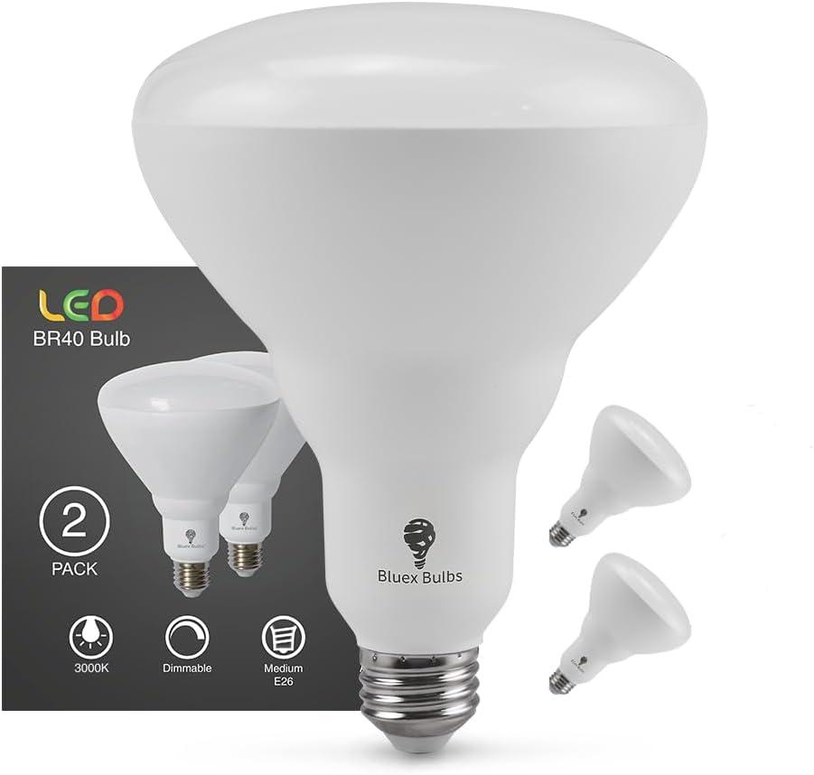 Bluex Bulbs 2 Pack 20W BR40 HO High Power LED Indoor Flood Light Bulbs 3000K Warm White - Dimmable 1800 Lumens E26 200W Equivalent Base Recessed Can Lights - R40 Home Kitchen Spot Ceiling Lights